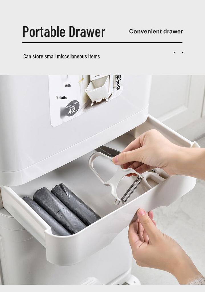 JEKO Elevated Kitchen Trash Can with Lid, Push-to-Open, Large Capacity, Double Layer for Dry/Wet Separation
