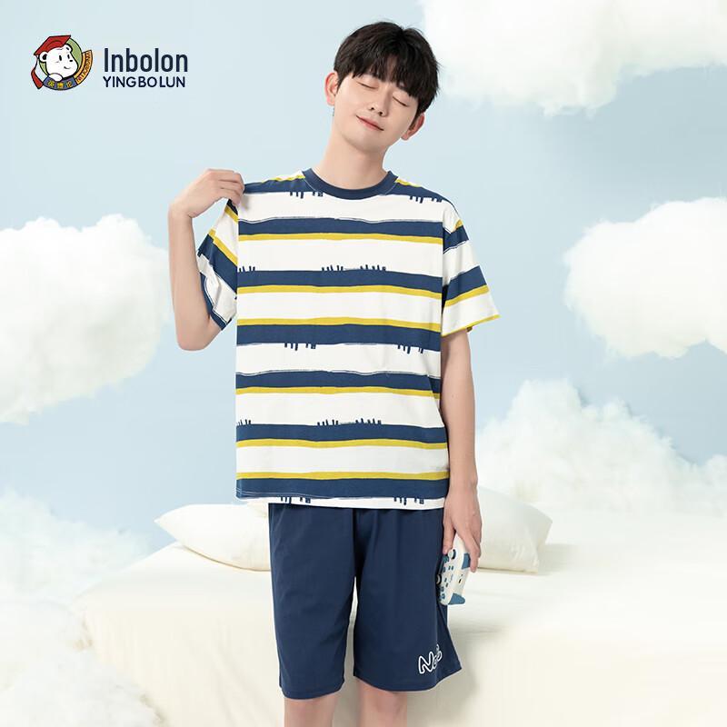 Yingbolun Teen Boys' Summer Pure Cotton Short-Sleeve Pajama & Loungewear Set