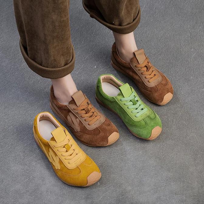 Johnature Genuine Leather Sneakers Casual Sports Shoes Soft Soled Comfortable Retro Women's Flat Shoes