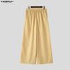 INCERUN Men's Plaid Wide Leg Trousers Elastic Waist Casual Straight Loose Pants