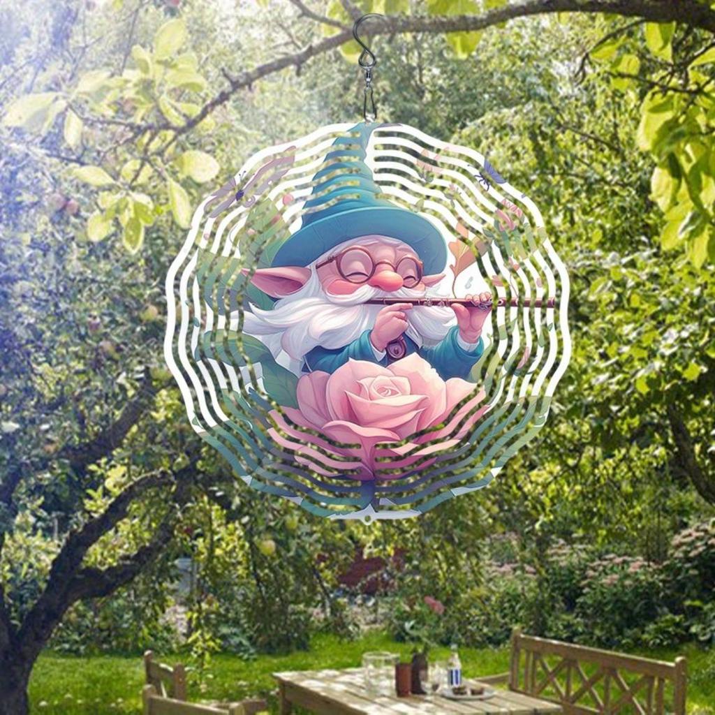 1 Stück Metall-Windspiel mit Rosen- und Zwerg-Design 2D Hängende Gartendekoration Kein Strom benötigt Outdoor Hof Ornament