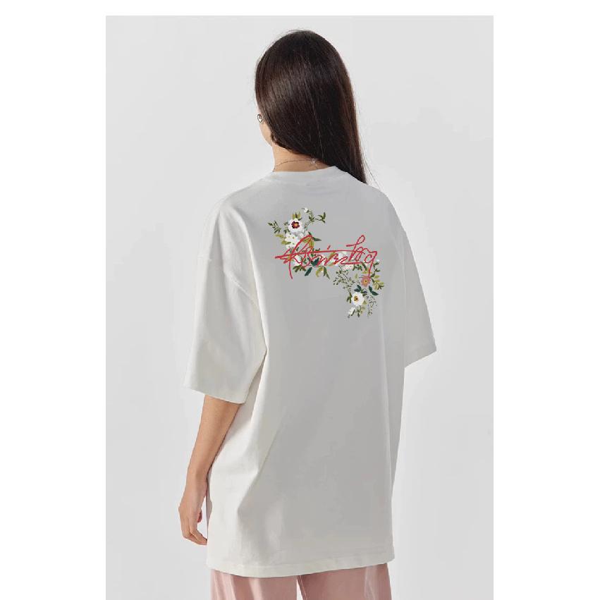American Street Style Floral Wreath Embroidered Short Sleeve T-Shirt for Men and Women Summer Loose Heavyweight Loose Trendy Brand Half Sleeve
