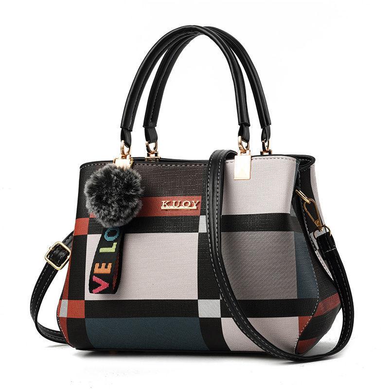 WTEMPO Solid Color Versatile Women's Zipper Handbags Large Capacity Singer Shoulder PU Bags Mom Crossbody Bags with Plush Ball