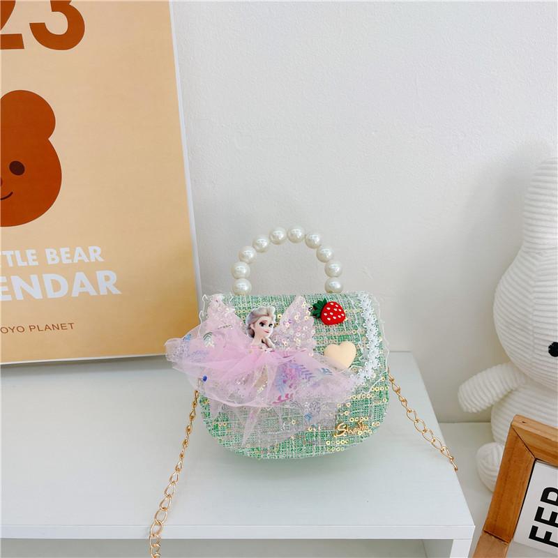 Entzückende Prinzessin Perlen Handtasche Für Mädchen Mini Pu Leder Umhängetasche