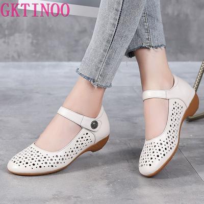 Mode GKTINOO Cuir Véritable Dames Chaussures Plates d'Été Femme Mocassins Décontractés à Enfiler Découpées Bout Rond Sandales Confortables Souples Féminines