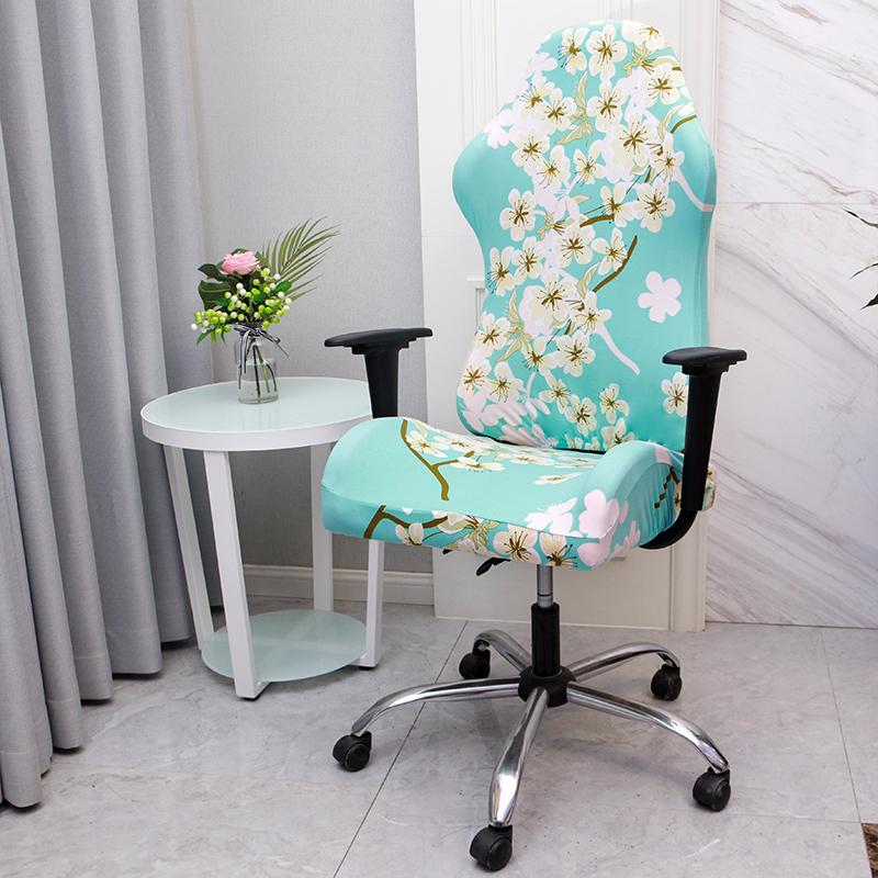 1 Pcs Office Computer Gaming Chair Covers Stretch Armchair Gamer Seat Cover Flower Printed Racing Desk Rotating Slipcovers