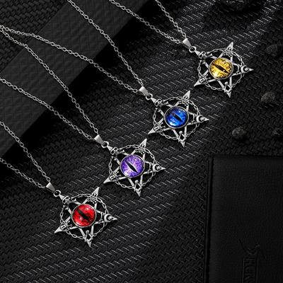 Punk Devil's Eye Pendant Necklace For Men And Women Round Pentagram Shape Non Adjustable Metal Collar Jewelry Accessories Gifts