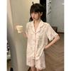Silk Spring Bear Three-piece Women's Pajamas Cartoon Girl Wind Spring Summer Ice Silk Short-sleeved Cool Loungewear