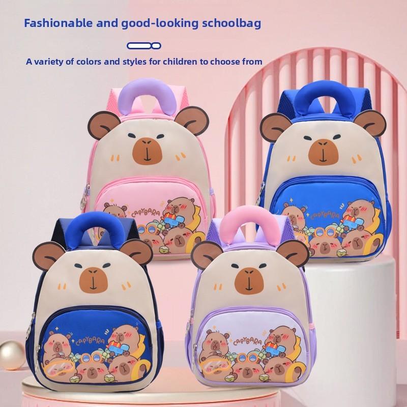 Kids School Backpack With Cartoon Capybara Design And Breathable Nylon Material For Little Learners