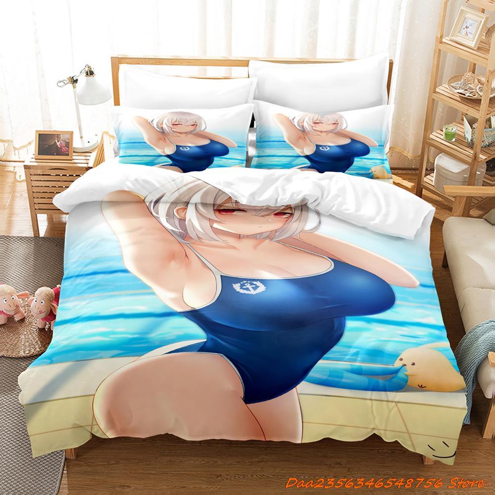 Sexy Azur Lane Sirius Beding Set Carton Anime Thre-piece Set Adult People Kid Bedrom with Soft Fabric Duvetcover Sets 3D Kawai Girl Game Bed Set