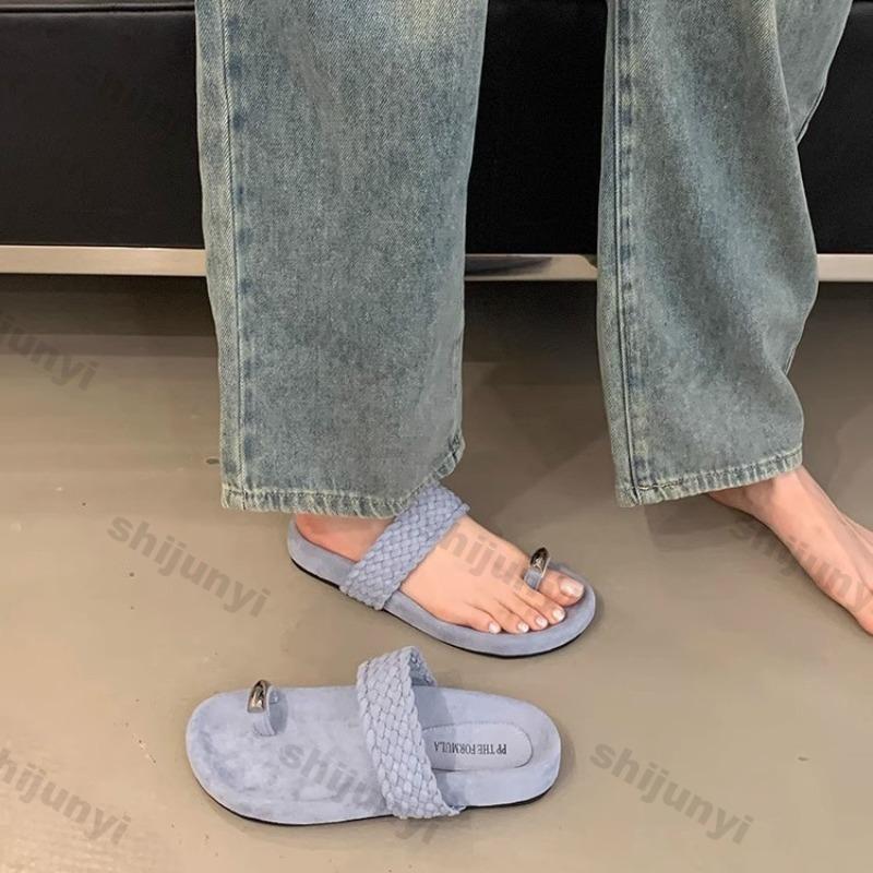 Mode Damen Ein-Wort-Slipper 2025 Sommer Neue Mode Zehensteg Weiche Sohle Strand Muje Bequeme Leichte Lässige Flache Sandalen
