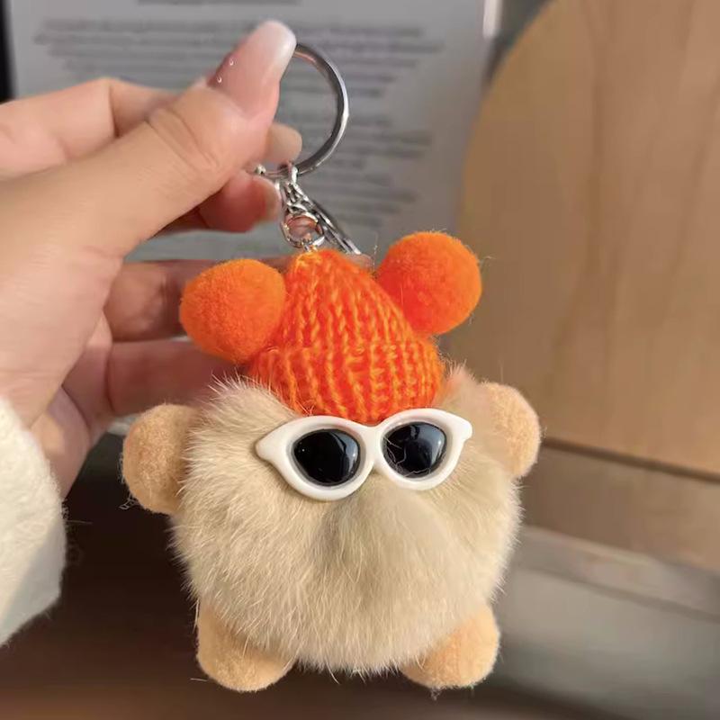 Pufos Păr de Iepure Rex Mică Minge de Cărbune Pandantiv pentru Geantă Geantă de Școală Păpușă cu Ochi Urâți Pandantiv Păpușă de Desene Animate Breloc Auto
