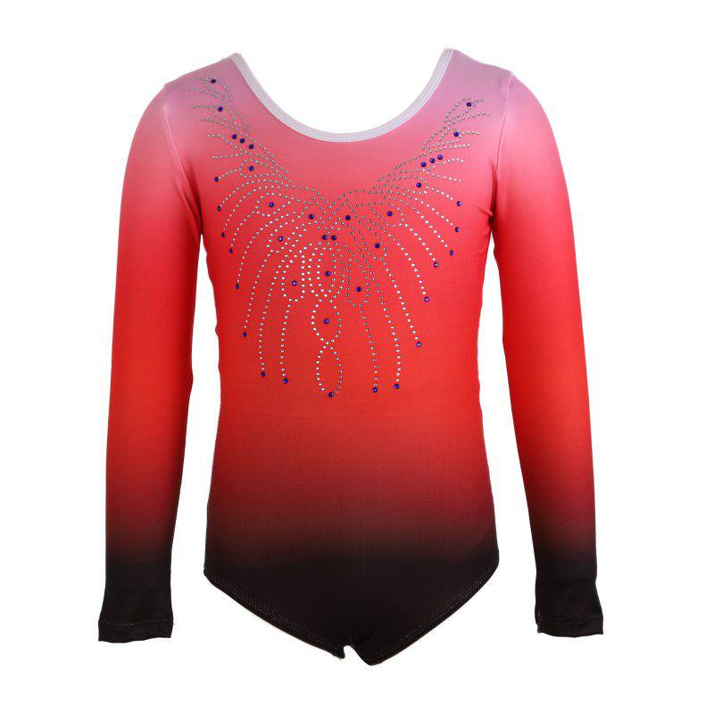 Elegant Patterned Gradient Bodysuit Long-Sleeve Diamond Ballet Gymnastics Clothes Dance Clothes