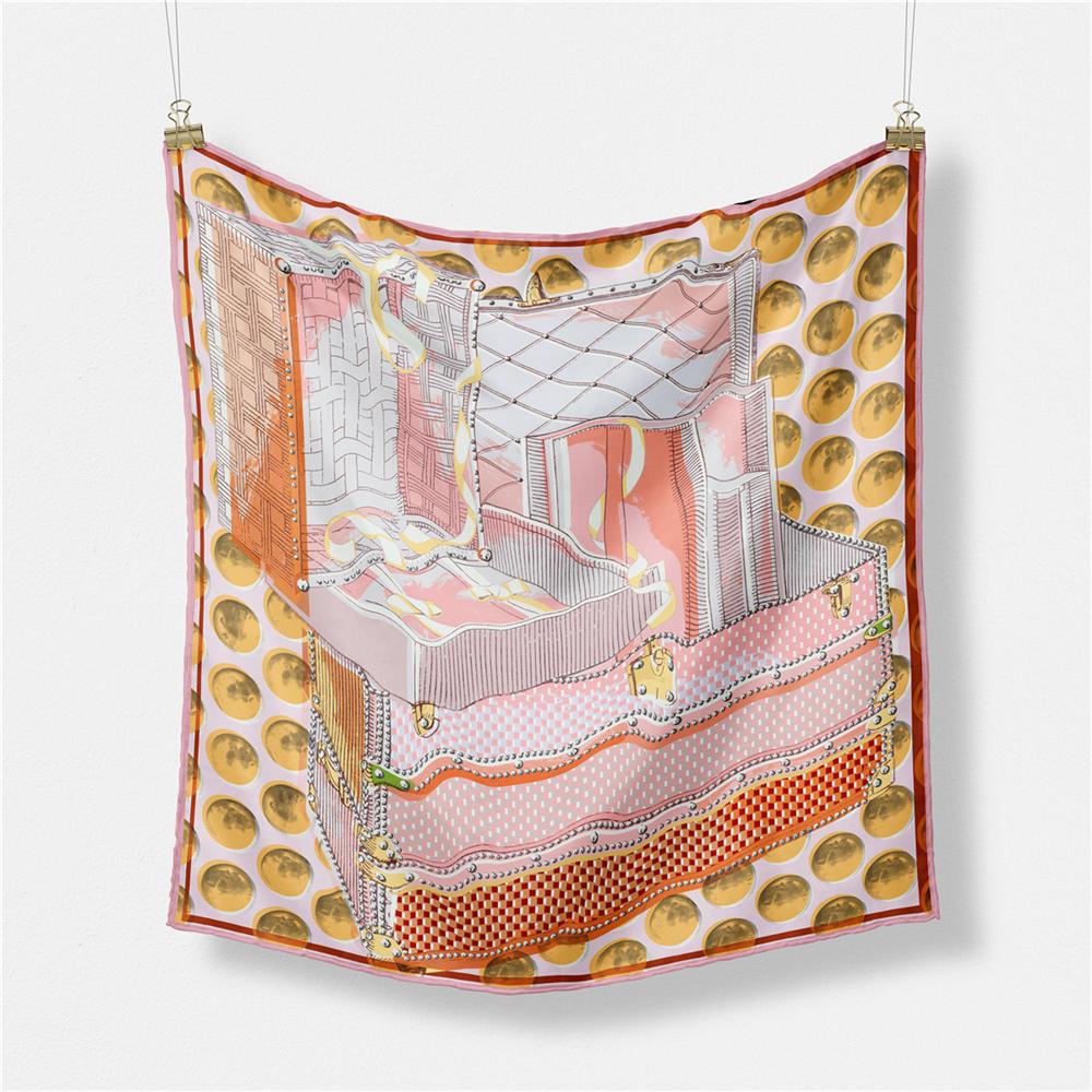 Twill Silk Scarf Woman Box Digital Printing Square Scarves Wraps Bandana Small Hijab Silk Foulards Tie Headband Neckerchief 53CM
