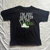 Black Graphic Print Funny "I'm Just Here For The Grass" L Men's Cotton T-Shirt