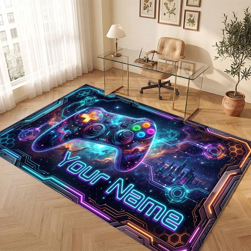 Spielcontroller-Thema Kristall-Samt Bodenläufer Personalisierter Benutzerdefinierter Name Text Warmer Teppich Heimdekoration