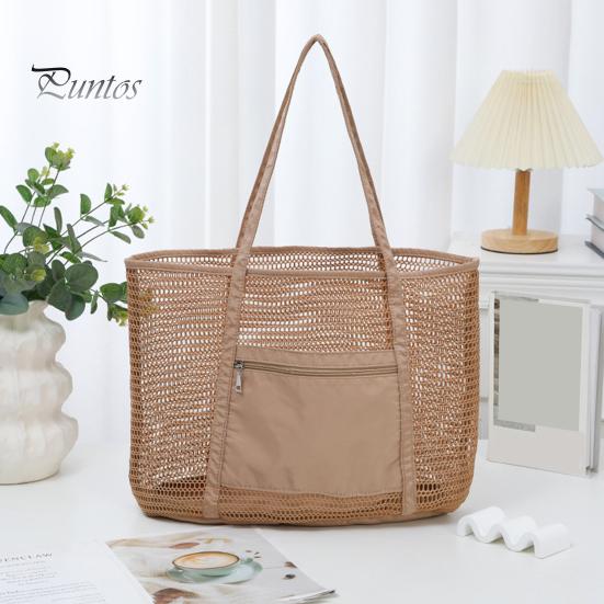 Beach Bag Large Capacity Summer Travel Mesh Tote Bag with Large Pocket Sand-proof Woven Shoulder Handbag