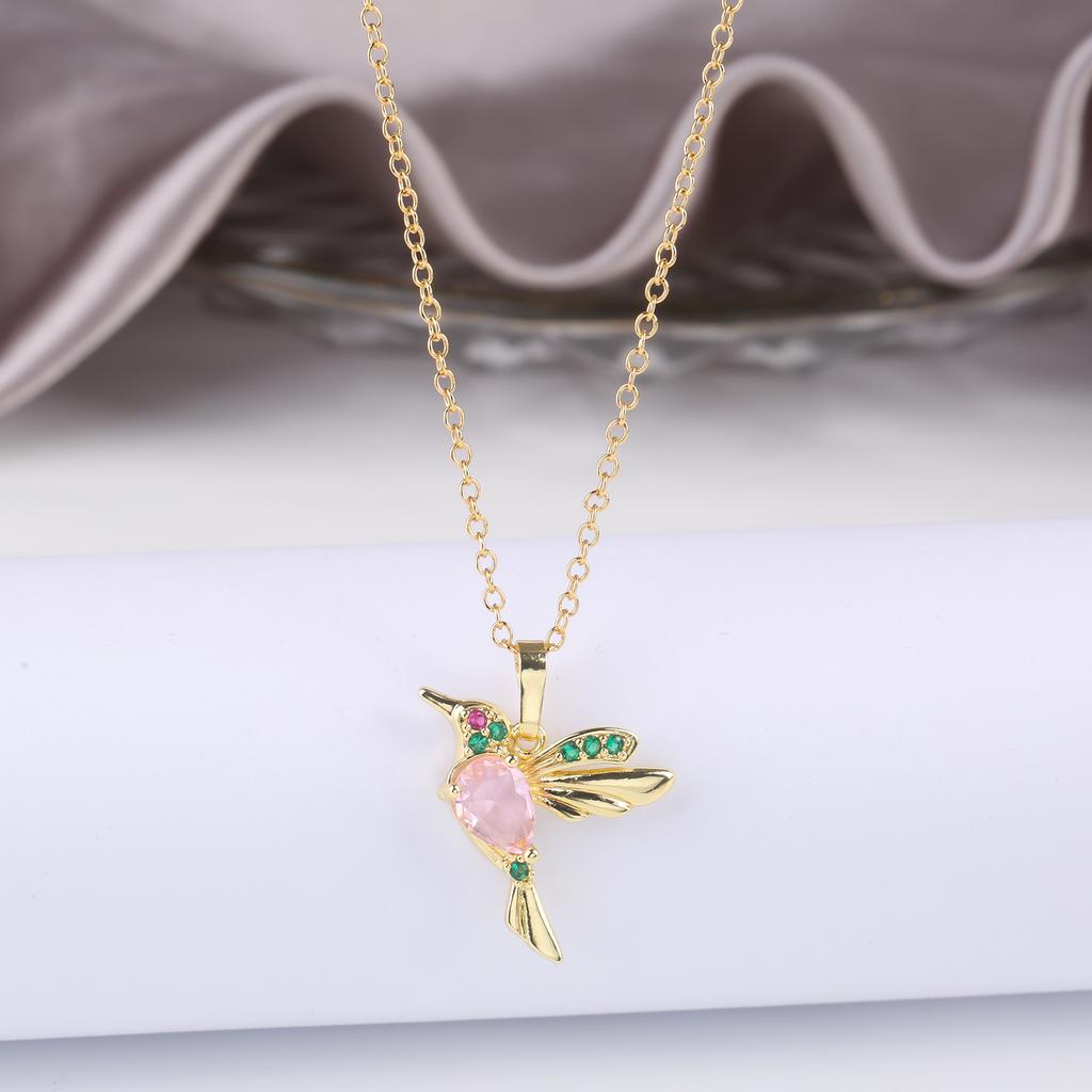 Hot Sale Crystal Zirconia Hummingbird Necklace For Man Woman Gold Plated Bird Animal Pendant Choker For Party Daily Wear