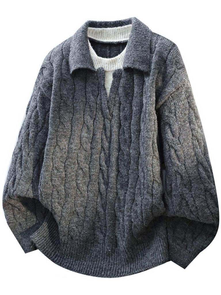 Men's French Retro Cable Knit Sweater - Autumn/Winter Two-Piece, Loose Lapel Style