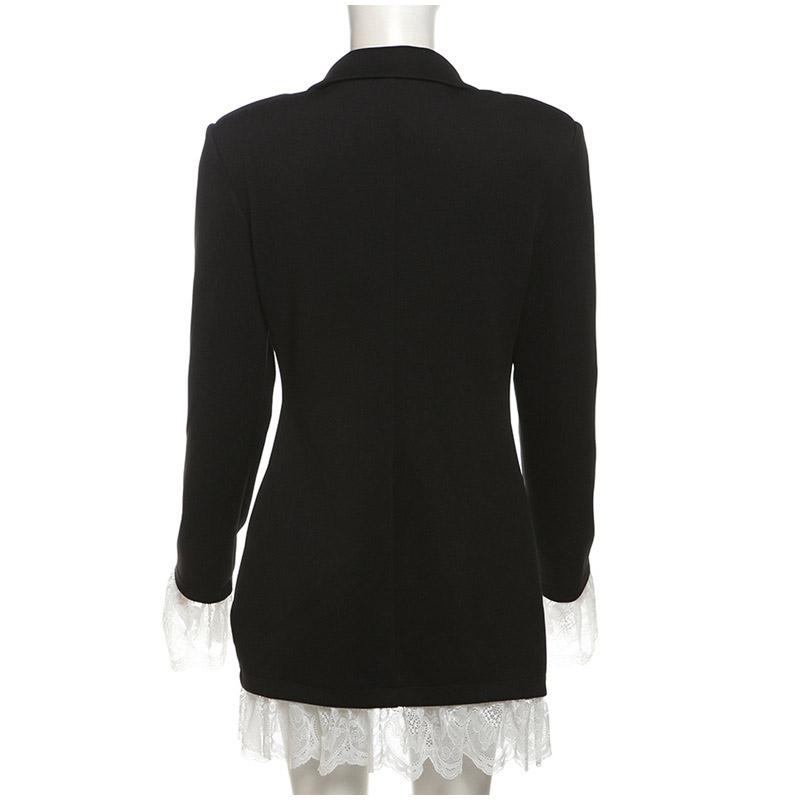 Women's Fashion Lace Patchwork Suit Collar Long Sleeved Dress Female Trendy Contrast Color Casual Party Dresses