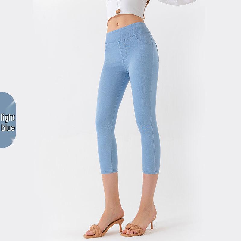 2025 Spring/Summer Women's High Waist Yoga Denim Capri Pants - Slimming, High Elastic, Tummy Control, Fitness Casual Wear.