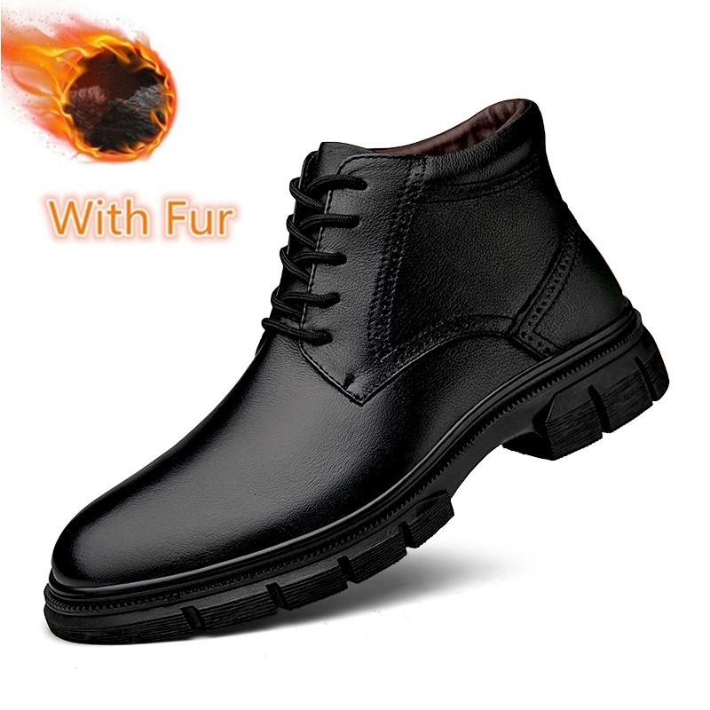 2024 Hot Sale Genuine Leather Men Ankle Boots Male Shoes Warm Plush Fur Winter Boots  New Stylish High Top for Men Outdoor Shoes