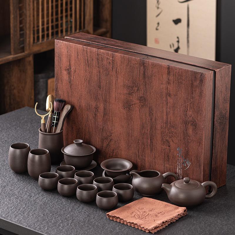 

High-end purple sand kung fu tea set gift box, a complete set of ceramic teapots, teacups, tea ceremony business commemorative gifts