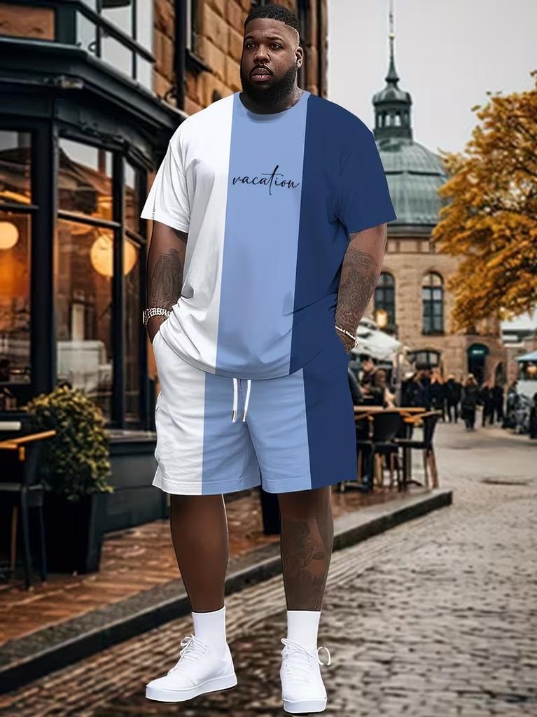 Heren King Letterprint T-shirt Shorts 2-delige Set Grote Maten Heren Sport Shorts met Trekkoord Zak Steek Kleur T-shirt Pak