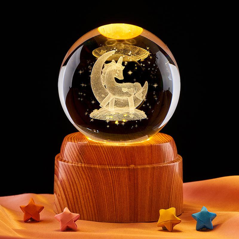Unicorn Night Light Crystal Ball Ornament - Creative Gift for Festivals & Boyfriend Display Stand