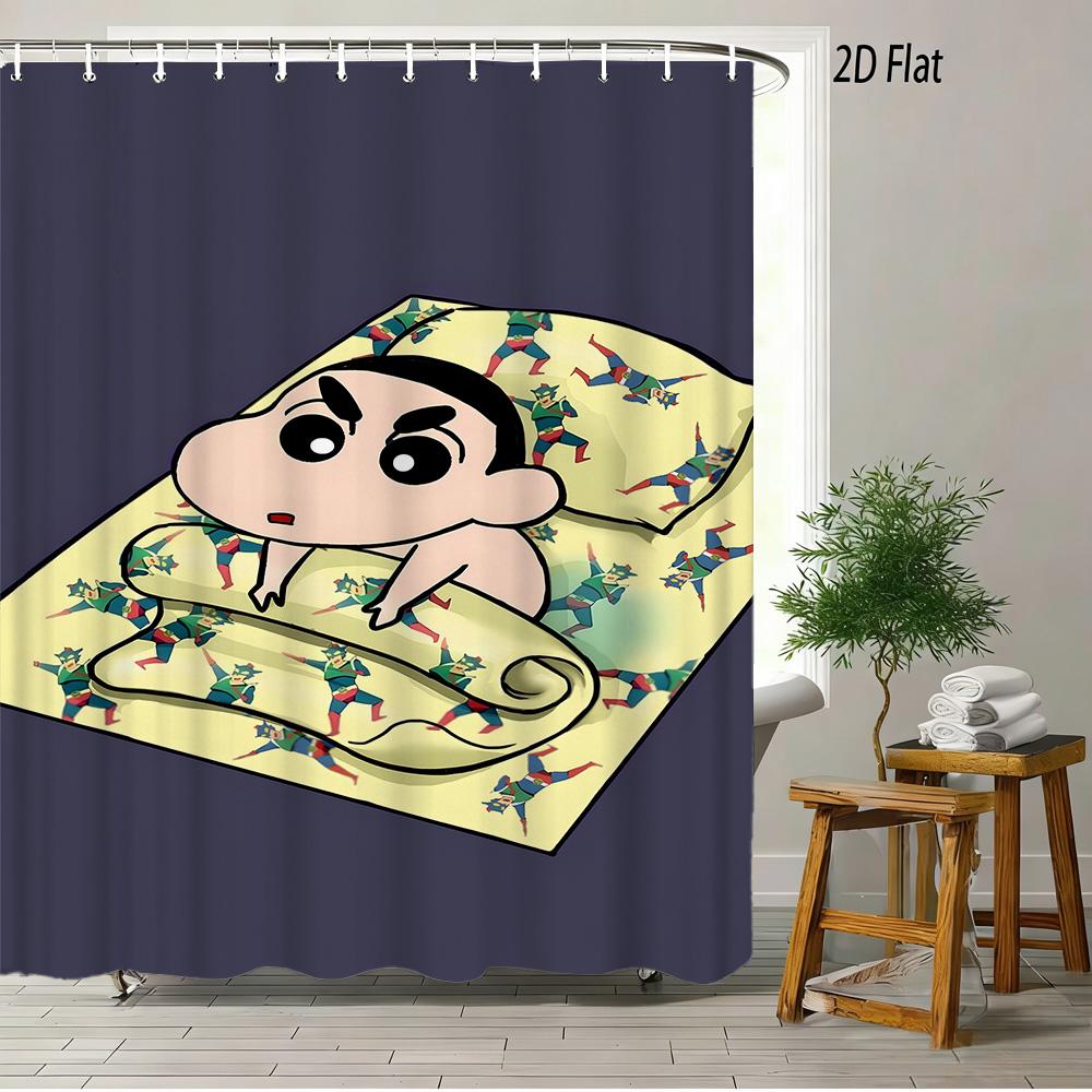 Crayon Shin-Chan The Movie Super Power Battle 2D Print Waterproof Shower Curtain, Yellow Bathroom Decor With Hooks