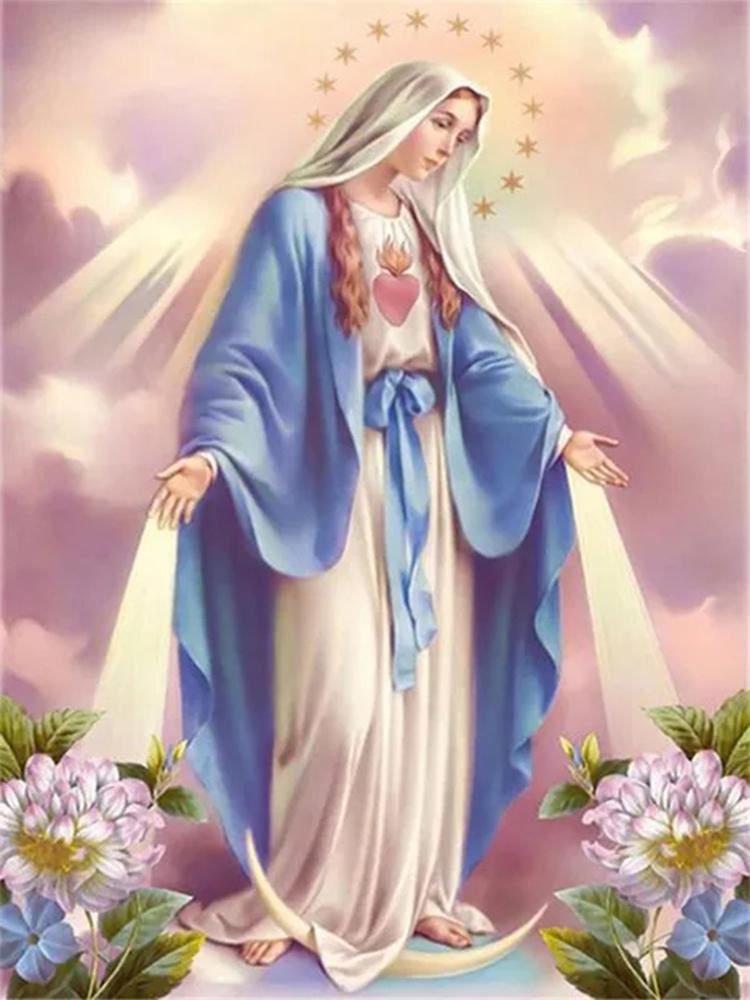 

5D Дева Мария Алмазная вышивка креста Полная алмазная вышивка Полный круг Квадратная мозаика Христианское украшение дома Религия Full Round 20x30CM