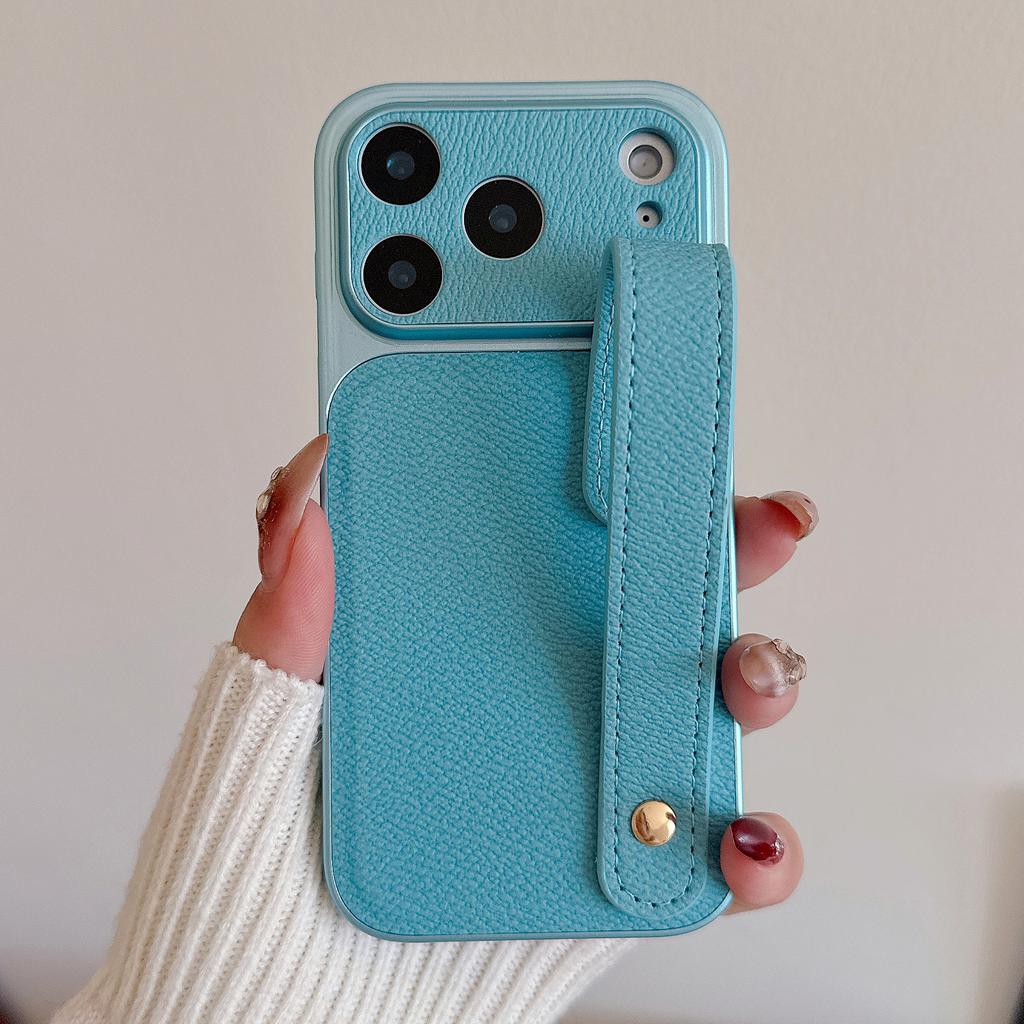 Wristband Leather Skin Hybrid Phone Case For iPhone 17 Pro Max iPhone 16 15 14 13 Pro Max with Hand Strap PC+PU Matte Anti-skid Hard Cover