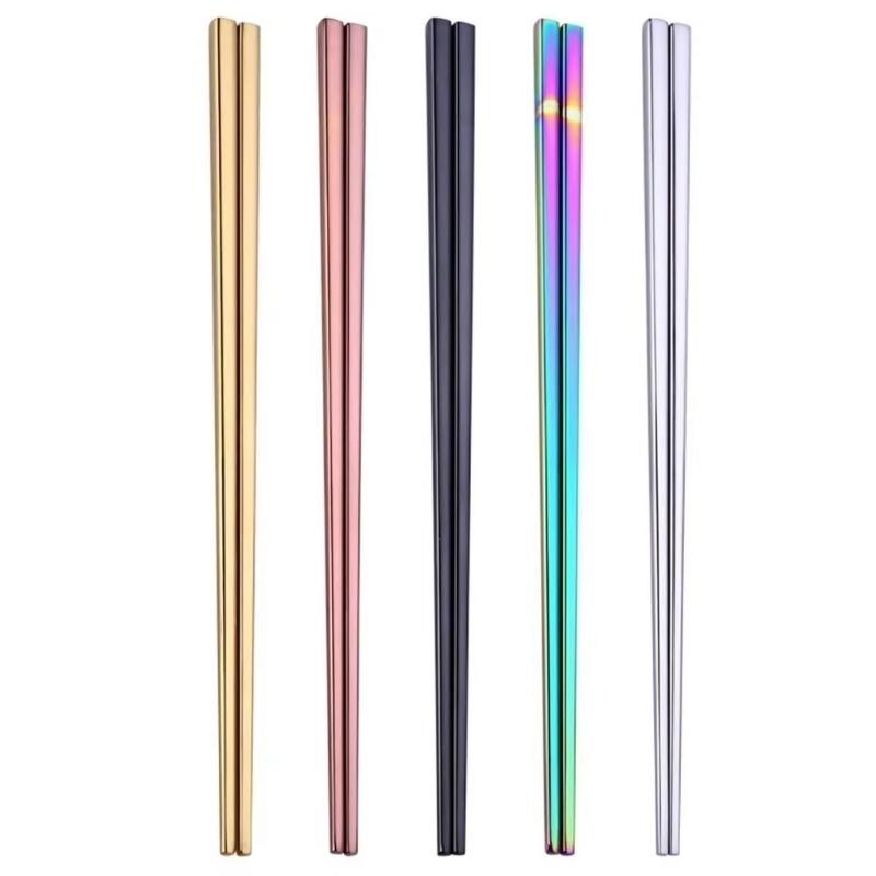 1 Pair Stainless Steel Tableware Colorful Length 23cm Reusable Chopsticks Dishware Wedding Party Festival Occasions Chinese Gift