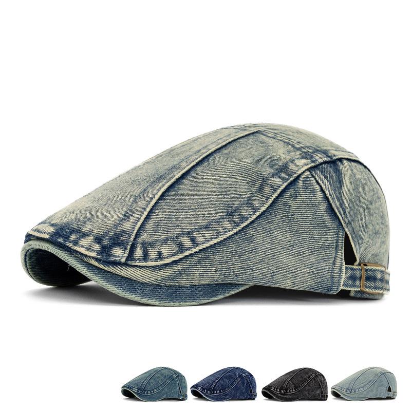 Retro denim beret hat, British literary newsboy forward hat, Japanese solid color washed old duckbill hat, adjustable