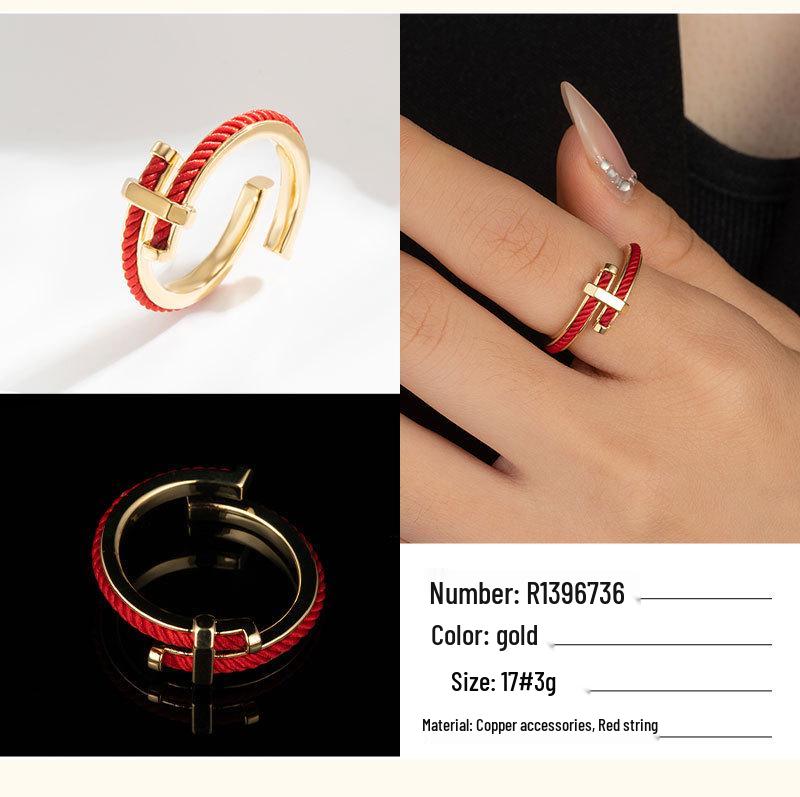 Chinese Christmas Red String Open Ring - Minimalist Advanced Sense Benmingnian Index Finger Band