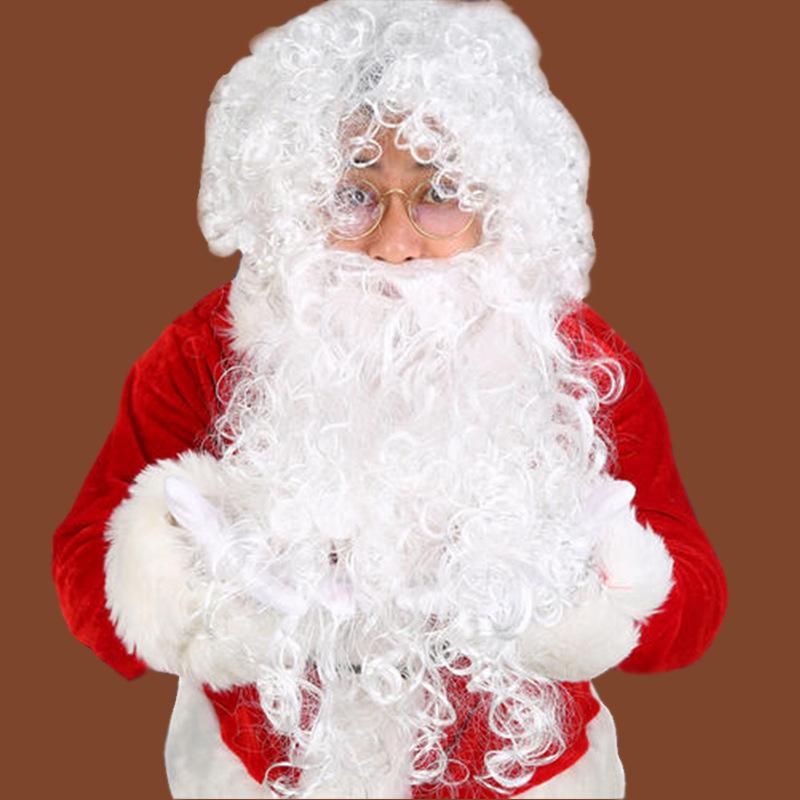 1 Stück Weihnachten Thema Verkleidungszubehör Weißer Weihnachtsmannbart Verstellbar Falscher Lockiger Kostüm-Requisite Feierparty-Zubehör