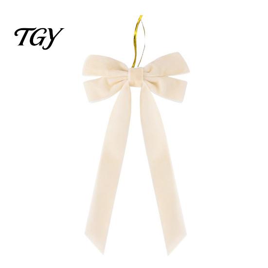 Wedding Room Ribbon Bows Velvet Bow Xmas Pendant, Christmas Tree Flannel Ornament, Elegant Holiday Home Accents Decorative Retro Style Hanging Pendant