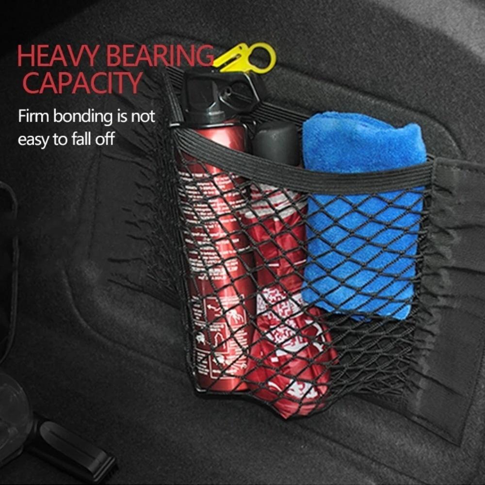 Car Trunk Mesh Organizer Tail Storage Net Seat Back Pocket Universal Bag Magic Tape Network Interior Car Accessories