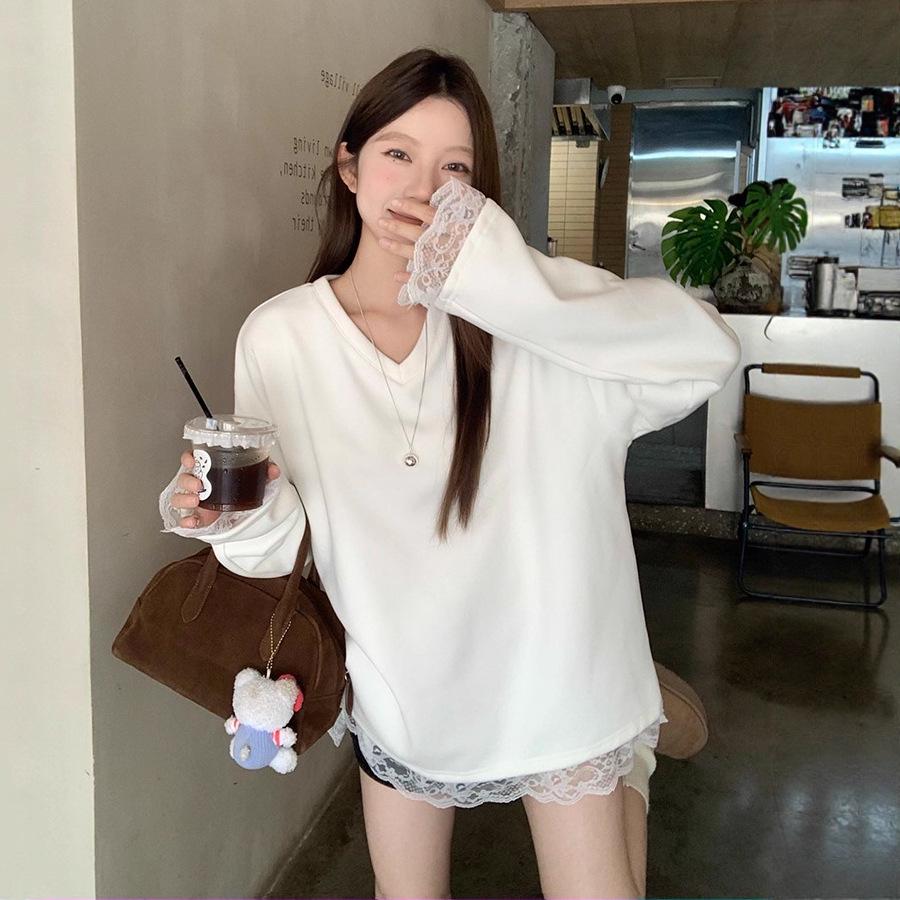 Women s Velvet Lace Long-Sleeve Slimming T-Shirt for Autumn & Winter Small