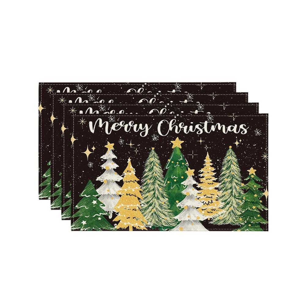 4PCS Linen-like Christmas Tree Placemats Anti-slip Tableware Insulated Mats New Year
