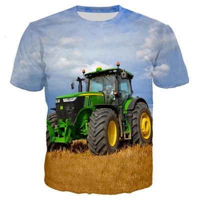 Summer Tractor Printed T Shirt For Men Casual Oversized Short Sleeve Clothes Streetwear Heavy Equipment 3D Printing Top Tees