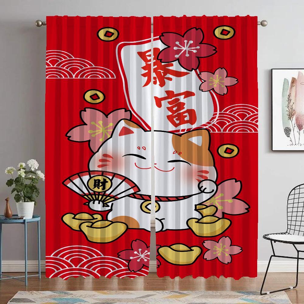 Glückskatze Moskitonetze für Wohnzimmer Halloween Dekoration Verdunkelungsvorhang für Zimmer 2 Paneele Jalousien Raumteiler Küche