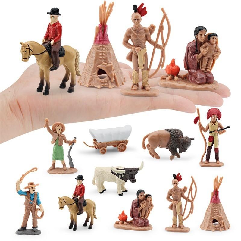 Realistic Wild West Character Model Set Including Chief Warrior Cowboy And Indian Woman