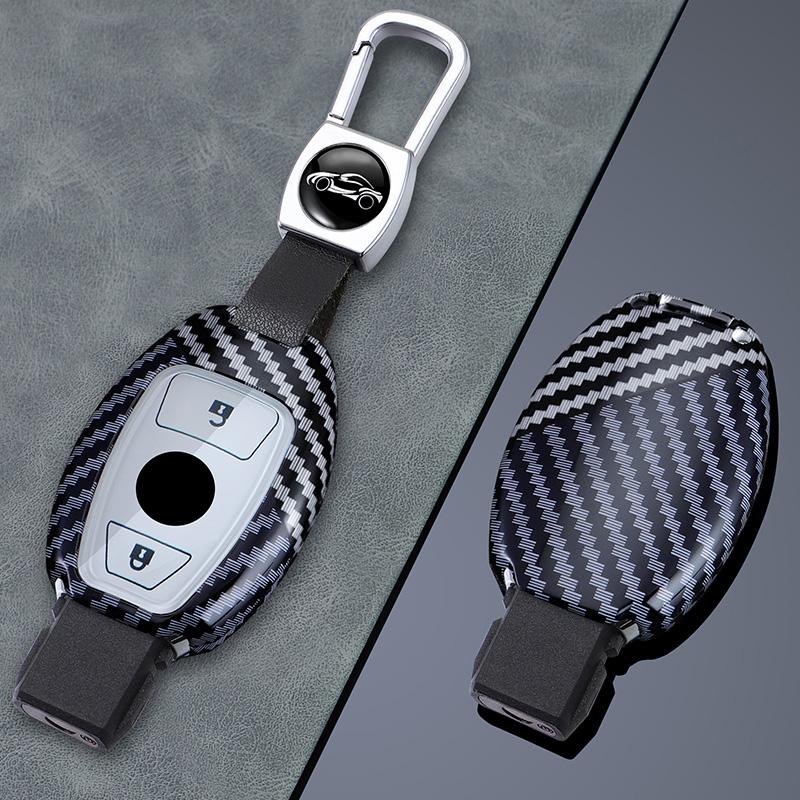 2/3 Buttons for Mercedes Benz A B C E S G Class W204 W205 W212 W213 GLC GLA CLA Carbon Fiber Car Key Case Cover Shell Keychain