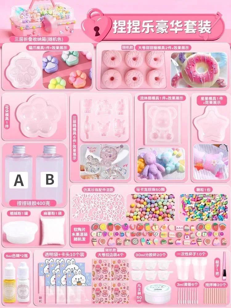 DIY Cartoon Squishy Kit Taba Squeeze Cat Paw Pinching Silicone Kneading DIY Material Set AB Glue Handmade Mold Cute Toy Kid Gift