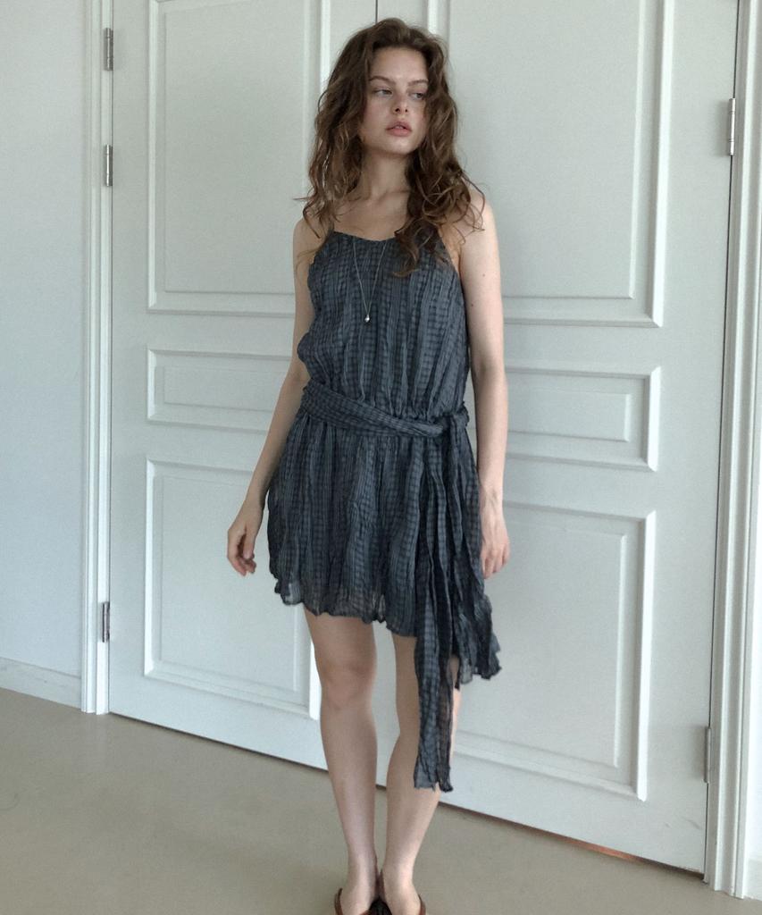 Delaidy Cordelia Check Sleeveless Dress (Navy)