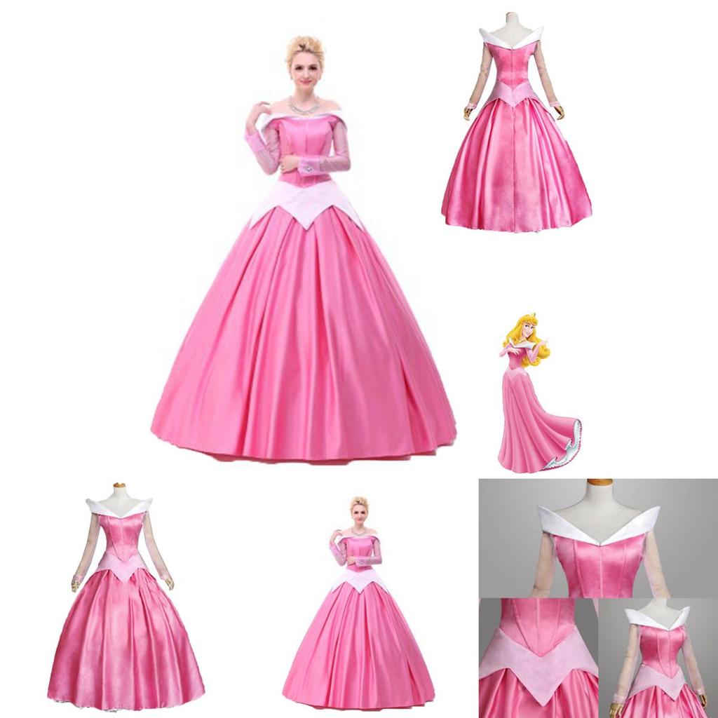 Bezauberndes rosa Dornröschen Aurora Ballkleid Kostüm für Damen mit Puffärmeln