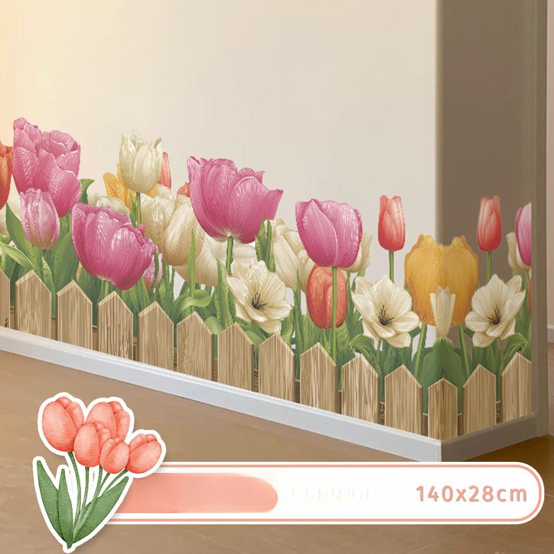 Tulip Floral Skirting Board Bedroom Living Room TV Sofa Background Decorative Waterproof Wall Stickers
