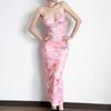 Sommermode-Trend Damen Neues hängendes Hals-Open-Back-Slim-Fit-gedrucktes, gewickeltes Hüftkleid Mode-Partykleid