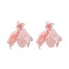 Super Fairy Pink Mesh Flower Earrings for Women, Suitable for Summer Stud Earrings, Atmosphere, Vacation Style, Sweet and Gentle Earrings